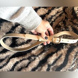 Beige Leather Belt with Gold Buckle